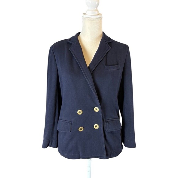 J. Crew Blazer Women's Medium Navy Blue Gold Buttons Stretch Poly Cotton Blend - Picture 1 of 15